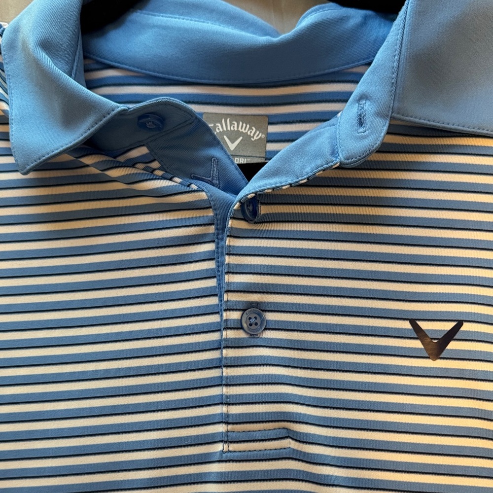 Callaway Light Blue and White Striped Polo Shirt - Picture 3 of 4
